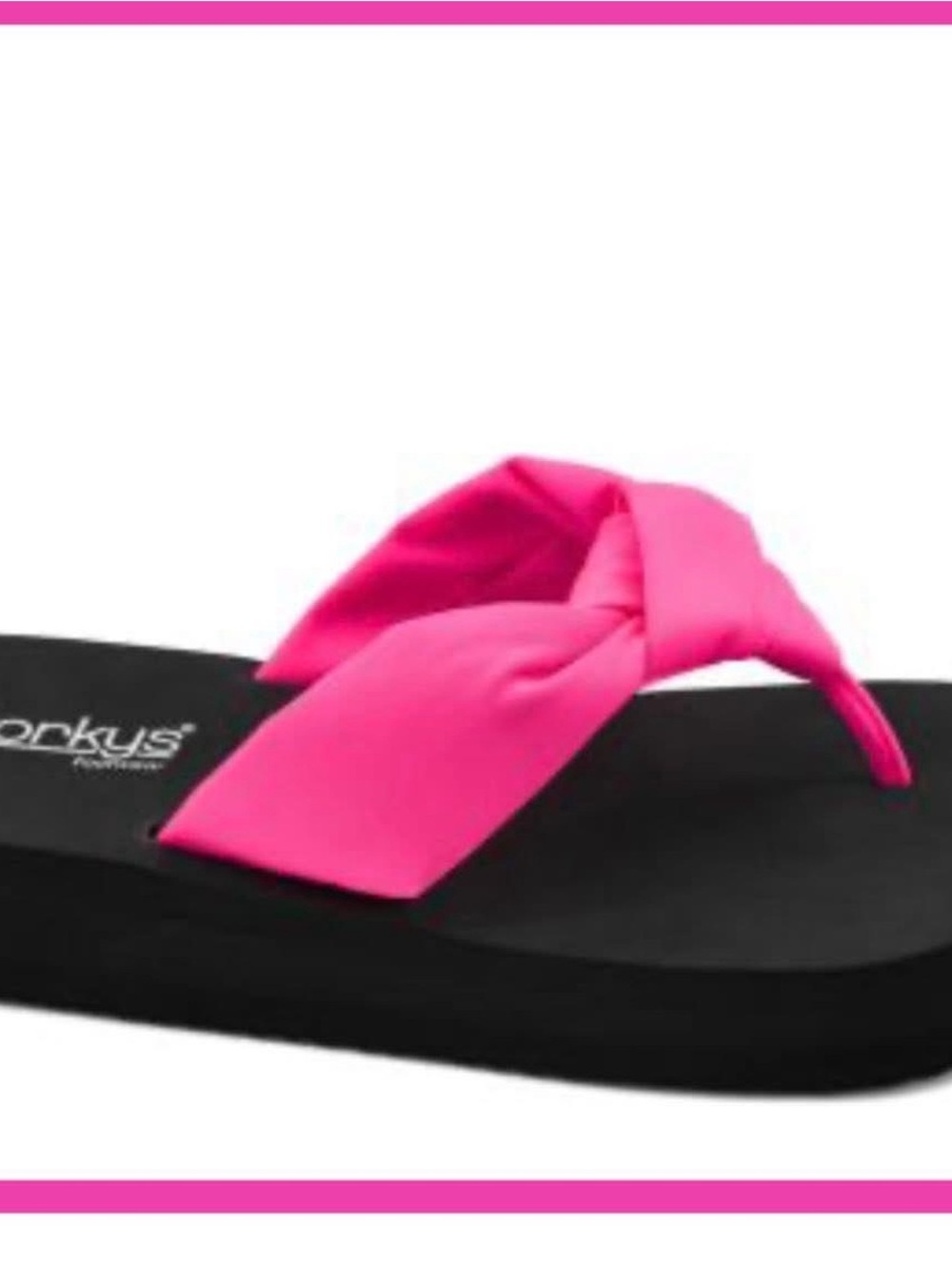 Corkys Black Flip Flop with Hot Pink Bow Strap